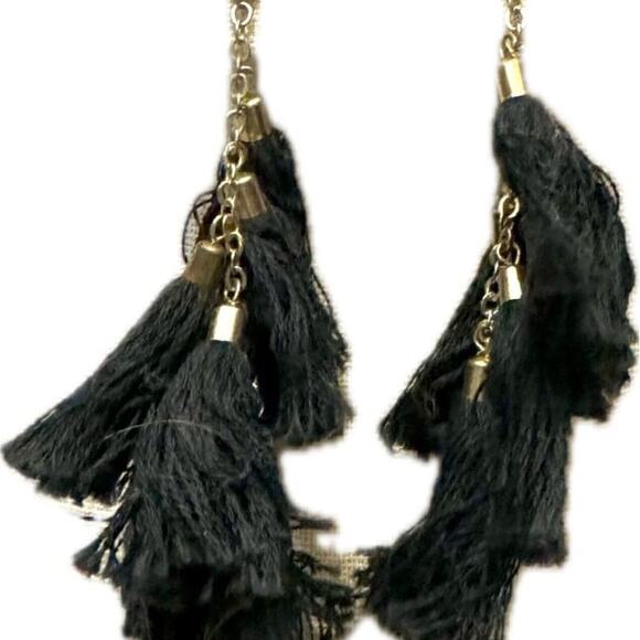 Ettika Black Fringe Dangle Earrings 18K Gold Plated, Nickel Free, Pierced Ears - Picture 1 of 5
